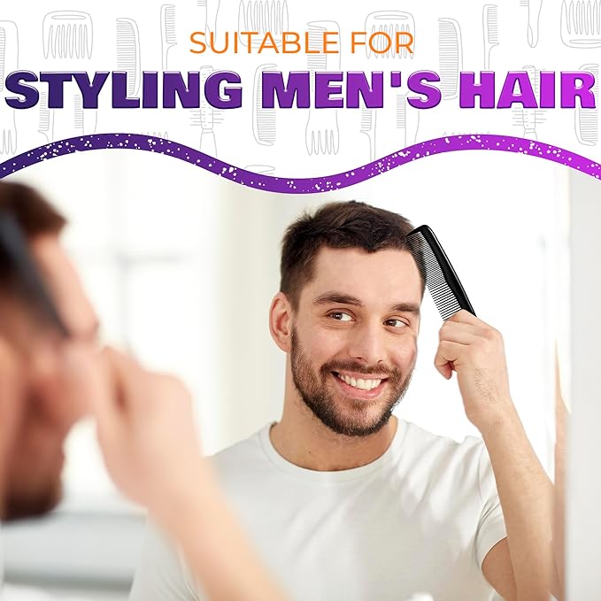 12Pcs Small Combs - Wallet Comb for Men Black Plastic Mens Combs for Hair Disposable Hair Comb Pack Barber Professional Beard Comb for Men