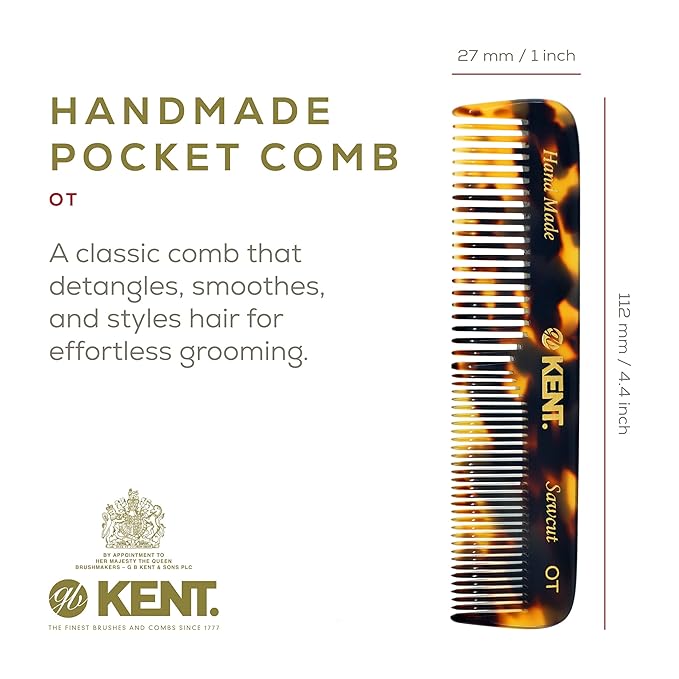 Kent OT Tokyo Yellow Fine Tooth and Wide Tooth Pocket Comb - Handmade Hair Comb for Men and Women and Kids, Pocket Beard and Mustache Comb, Saw Cut and Hand Polished Made in England