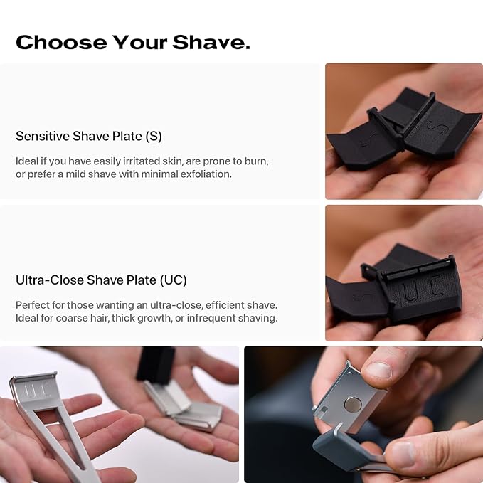 HYPE X1 Safety Razor Shave Settings - Sensitive (S) & Ultra-Close (UC) Settings, Durable Aerospace-Grade Aluminum, Magnetic snap-on design, Compatible with HYPE X1 Safety Razor for Men & Women-Silver