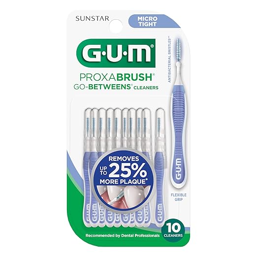 GUM Proxabrush Go-Betweens - Micro Tight - Interdental Brushes - Soft Bristled Dental Picks for Plaque Removal Health - Safe for Braces & Dental Devices, 10 Count (Pack of 4)