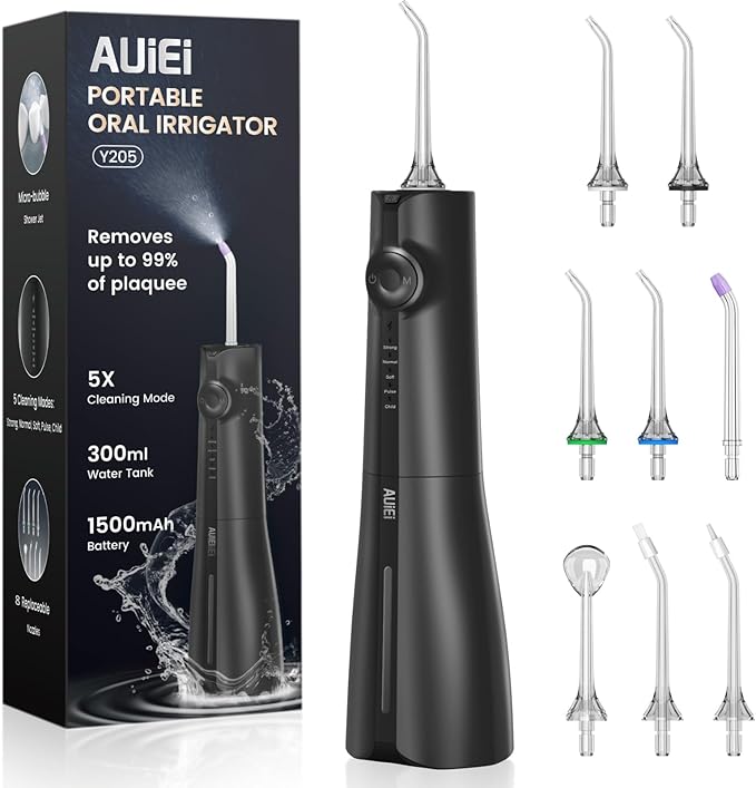 Water Flosser Pick for Teeth & Braces, 300ML Cordless Power Dental Flossers with 8 Jet Tips, Oral Irrigator 5 Pressure, IPX7 Waterproof, Portable for Home Travel