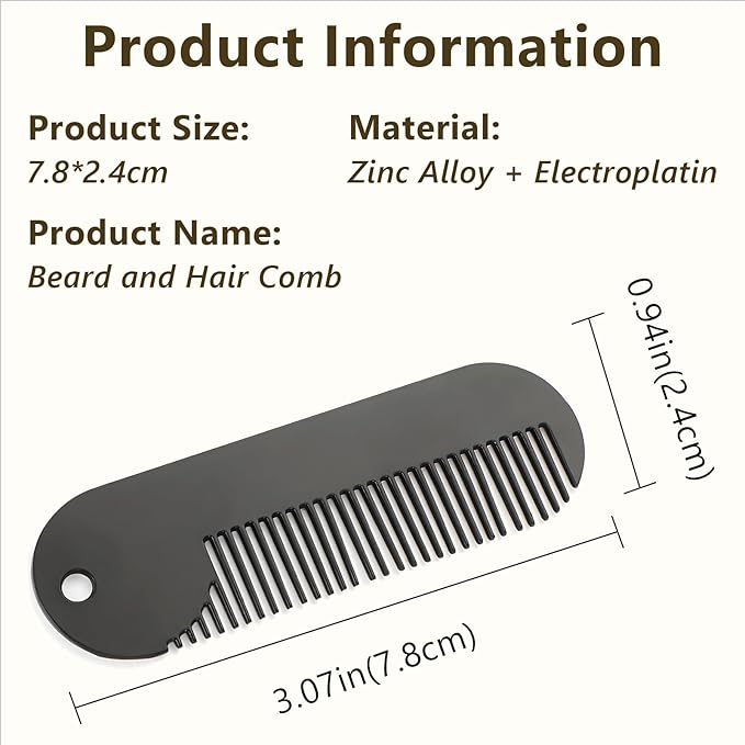 Metal Fine Tooth Portable Mini Pocket Beard Comb, Ideal for Thinner Hair and Beard, Black