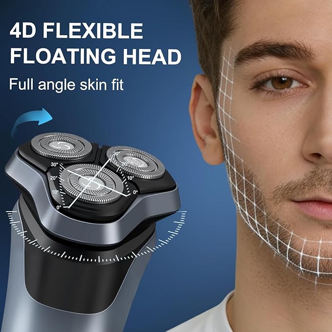Electric Shavers for Men, 150-Min Runtime, Wet/Dry Electric Razor with Waterproof Design, Pop-Up Trimmer, Magnetic Detachable Blade Heads, LED Display, Smoothly Adheres to Sensitive Skin, Blue