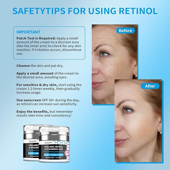2pcs Face Cream Collagen, Retinol & Hyaluronic Acid Cream, 1.7 fl.oz Anti-Aging Facial Moisturizer, Daily Moisturizer Face Lotion for All Skin Tapes, Women and Men