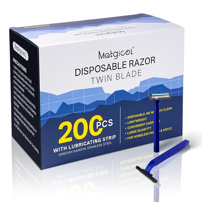 Disposable Razors Bulk for Shave - Mens Bulk Razors for Shaving with Lubricating Strip & 2 Stainless Steel Blades, Multipurpose Portable Supply Razor for Bathing Hotel Travel（200 Count）