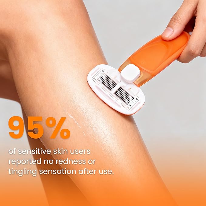 Moisturizing Bar Mini Travel Razor Kit for women Under Arm Pubic Hair Lines- 1 Handle and 3 Cartridges - Extra Smooth 5-blade With Case for Close Shaving - Orange