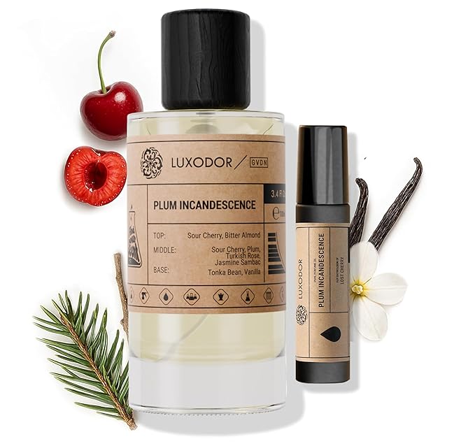 Inspired by T.F Lost Cherry 3.4 fl. oz (100ml), Plum Incandescence Eau de Parfum with Roll-On Oil 10 ml | Unisex Long Lasting Cherry Perfume | Fragrance for Women and Men