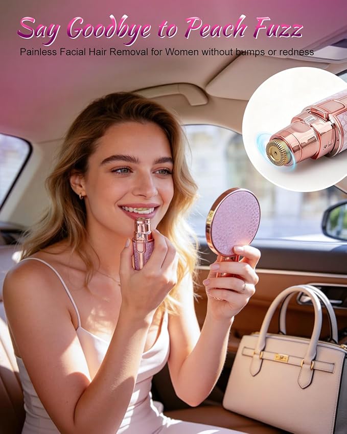 Facial Hair Remover for Women with 2-in-1 Eyebrow Trimmer Head, Painless Facial Hair Removal for Women and Peach Fuzz, Rechargeable Hair Removal Device for Smooth Skin