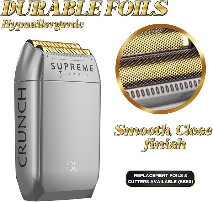 Supreme Trimmer Replacement Foil & Cutter SB63 | Hypoallergenic Foil for Crunch STF602 | Gray