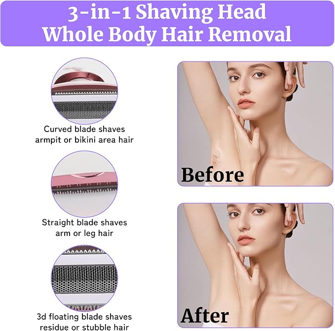 Wet & Dry Electric Razor for Women Men,4 in 1 Rechargeable Led Display Electric Shaver and Facial Hair Remover,Painless Ladies Body Razors for Nose Face Body Leg Bikini Arm Hair (White)