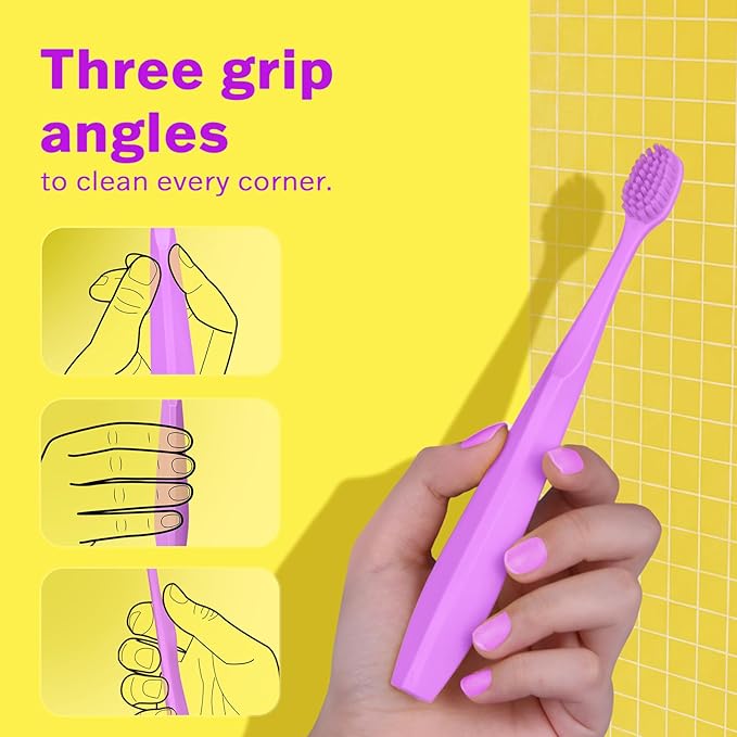 Max Extra-Soft Toothbrush for Adults Sensitive Gums – Gentle Bristles, Wide Angled Head for Back Teeth, Ergonomic Non-Slip Grip, BPA-Free Handle, Individually Wrapped,4-Pack (Lavender)