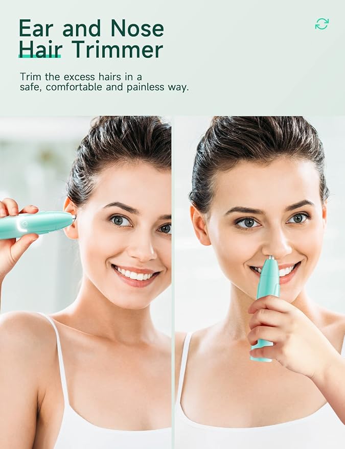 Rechargeable Ear and Nose Hair Trimmer - 2025 Professional Painless Eyebrow & Facial Hair Trimmer for Men Women, Powerful Motor and Dual-Edge Blades for Smoother Cutting Mint Green
