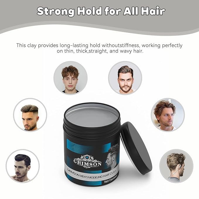 GRIMSON Matte Hair Clay for Men – Strong Hold, Natural Matte Finish, Non-Greasy Hair Wax, Easy to Wash Out, Textured Styling Clay for All Hair Types, 100g
