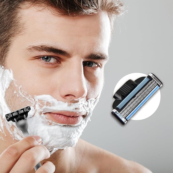 Razor Refills for Men,Razor Blade Refills for Men - 24PCS Compatible with mach 3 razor blades refills with Mach3 Razors, Dual Lubrication Blades for Extra Close & Comfortable Shave