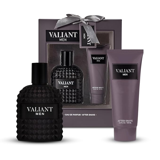 Valiant Men Cologne Set - 3.4oz Eau de Parfum Spray & After Shave Lotion | Long-Lasting Fresh Fragrance with Jasmine & Vanilla Bourbon, Cologne Gift Set for Men