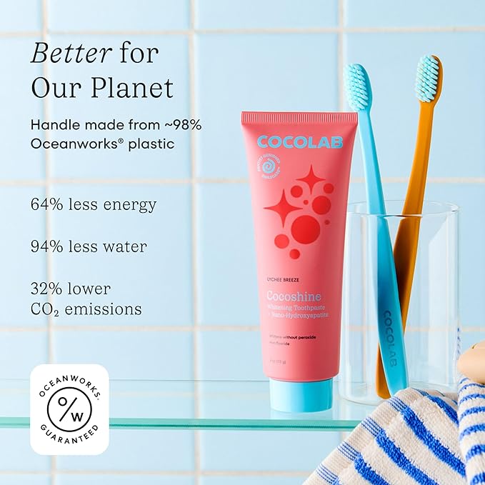 Cocolab Cocobrush, Ultra-Soft Manual Toothbrush, Dentist-Designed, Gentle on Gums, Made from Recycled Plastic, Pool Blue