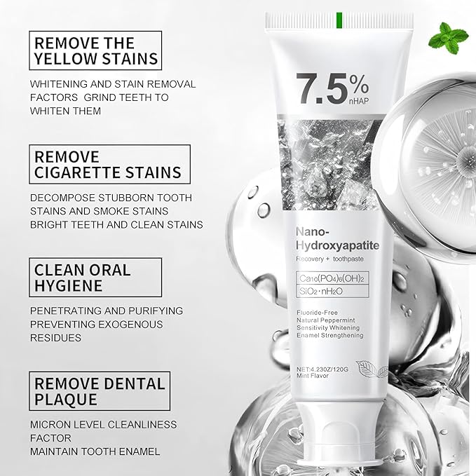 7.5% Hydroxyapatite Toothpaste, 7.5% Hydroxyapatite Toothpaste for Advanced Enamel Protection, Appropriate for Sensitive Teeth, Gentle and Effective Formula, Fresh Mint (2)