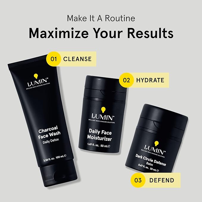 Lumin Charcoal Face Wash for Men, Daily Detox Cleanser, Hydrating Facial Wash w Activated Charcoal, Exfoliates & Unclogs Pores, Oil Control, Refreshing Skincare for Normal & Sensitive Skin, 2 Pack