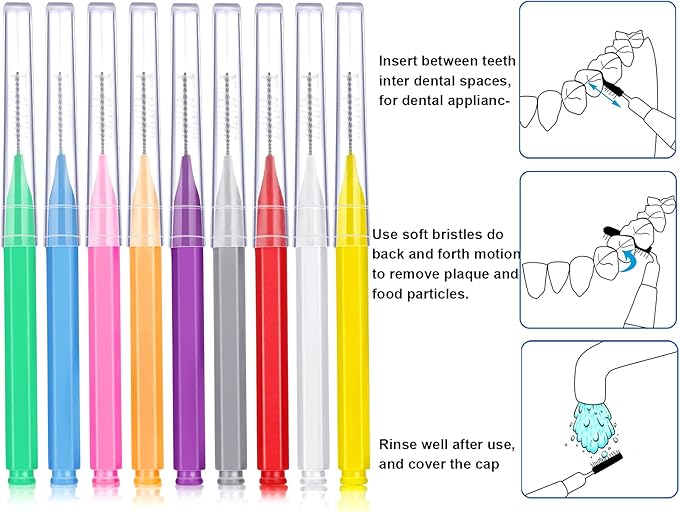 Patelai 100 Pieces Braces Brush for Cleaner Interdental Brush Toothpick Dental Tooth Flossing Head Oral Dental Hygiene Flosser Toothpick Cleaners Tooth Tool(Mixed Colors,Mixed Sizes)