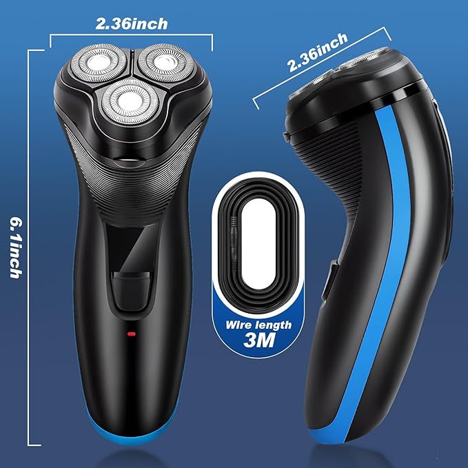 Upgraded BlueFire Head Shaver for Bald Men, Corded 3D Rotary Electric Shaver with Pop-Up Trimmer, Close Dry Shave Razor for Head & Face (Blue)