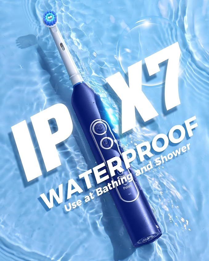 TEETHEORY Rotating Electric Toothbrush for Adults with 8 Brush Heads, Deep Clean Rechargeable Electric Toothbrush with 4 Modes and 2 Min Smart Timer, Last 30 Days and IPX7 Waterproof Blue