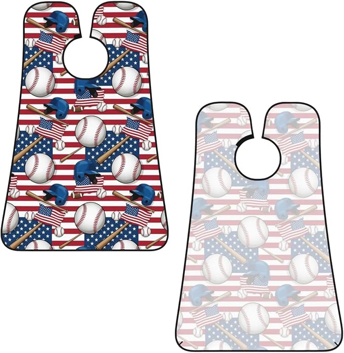 Waterproof Beard Trimming Bib, Non-Stick Hair Catcher for Men Shaving, Grooming Apron for Husband Dad, Baseball Rustic Wooden American Flag Shave Bib