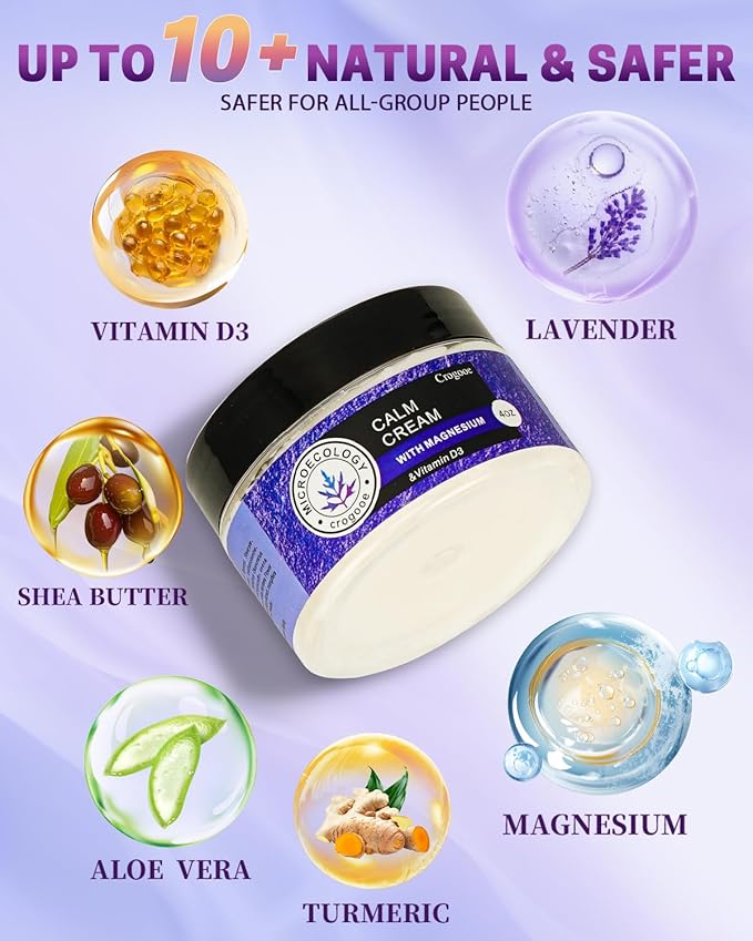 2025 Updated Magnesium Cream for Sleep: Nighttime Magnesium Lotion for Pain & Leg Cramps, Muscle Relaxation, Calm, Deep Hydration, Skin Care for Kid, Men, Women (Lavender)