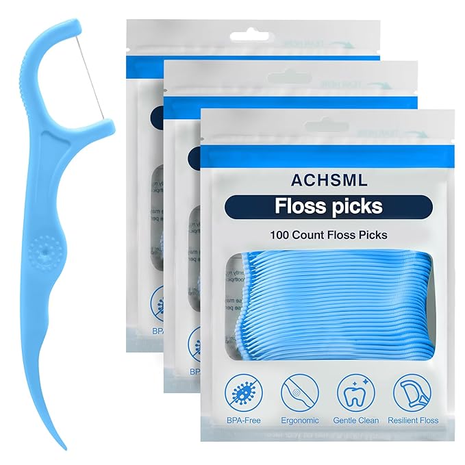 Floss Picks - 300 Count Wear Resistant Dental Floss Picks BPA Free Durable Dental Floss Ergonomic Design 2 In 1 Tooth Picks Flossers for Teeth Cleaning 3 Pack Blue