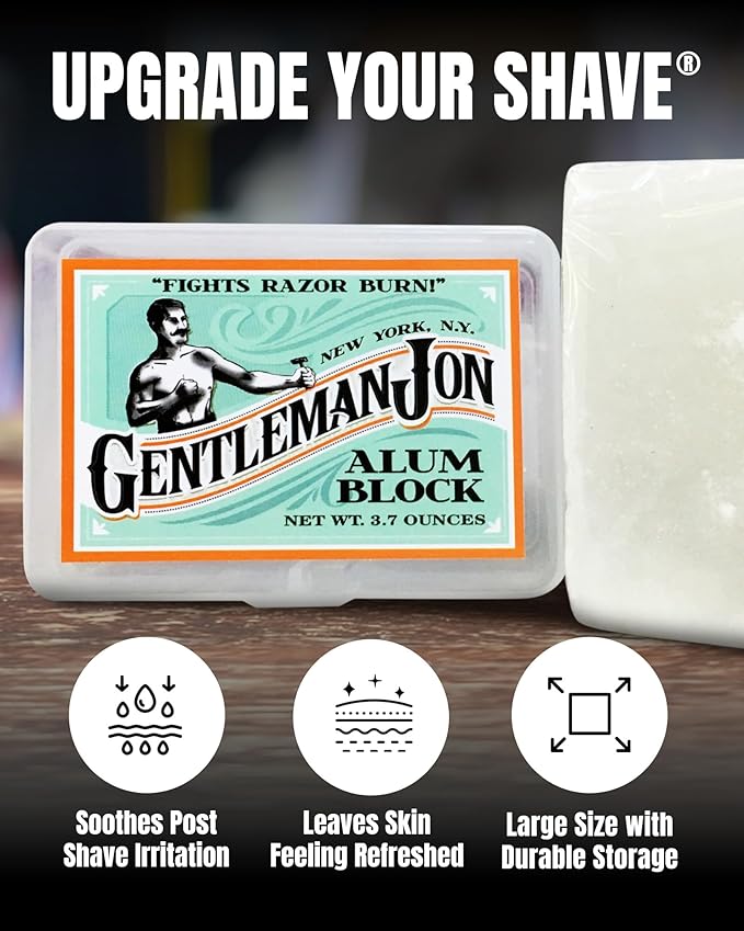 Gentleman Jon 3.7 Ounce Alum Block in Plastic Case - Upgrade Your Shave - Soothing Aftershave Solution for Shaving Razor Burn Relief - Travel Friendly Durable Plastic Case Included, Aftershave for Men