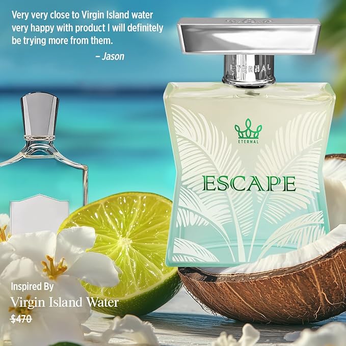 Eternal Escape - Inspired by Virgin Island Water - 3.4 oz (100ml) - EDP - Long-lasting - Vegan - Clean Ingredients - Unisex Perfume for Men & Women - 2000 sprays per bottle