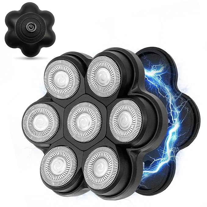 Head Shaver Replacement Heads Magnetic 7 Blades Razor Replacement Blades Compatible with Freebird Shaver & Other Brands (hmblack7)