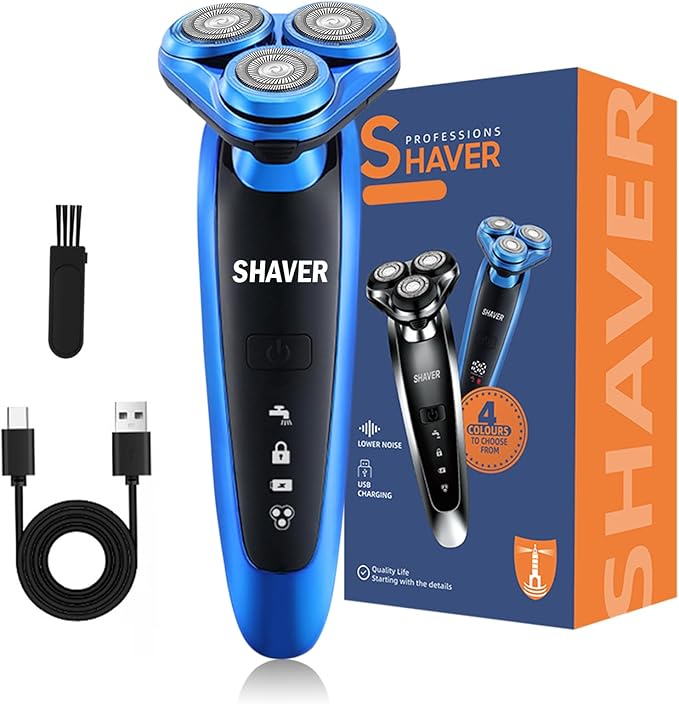 Electric Razor for Men - Rechargeable Shaver 3D Precision Blades with Pop-up Trimmer - Rotary Cordless Shavers Washable Gentle on Sensitive Skin for Beard Sideburn Face with Travel Lock Men Gift