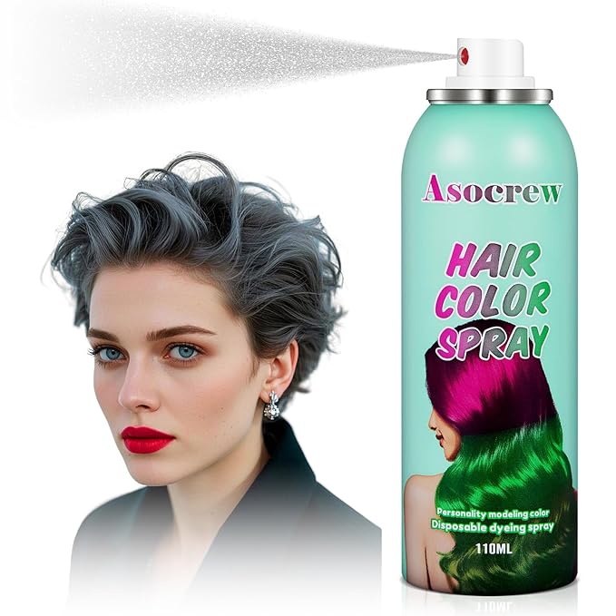GrayHair Spray,Hair Color Spray Dye,Grey Temporary Hair Color Dye for Kids Women Men,Hairspray Color Pomades,Washable Color HairSpray for Party, Cosplay,Halloween,Christmas. (Gray)