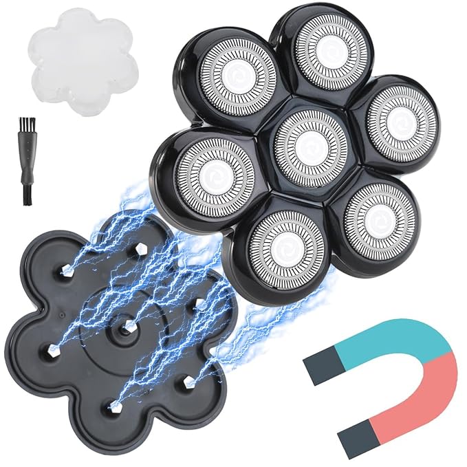 Universal Magnetic 7 Blades Head Shaver Replacement Blades Compatible with Wyklaus SHPAVVER Head Shaver and Other Brands Head Shaver (CX7 BLACK)
