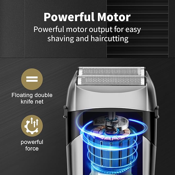 HIENA PRO Professional Beard Trimmer for Men, Reciprocating Electric foil Shaver & Bald Head Precision Trimmer, Men's Facial Grooming Tool with LED, Perfect Gifts for Men(Silver)
