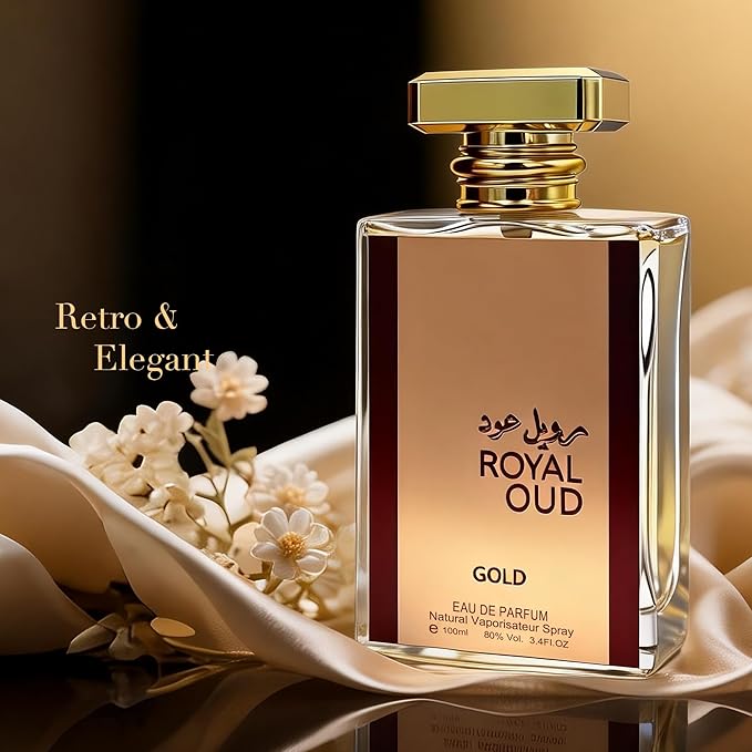 Royal Oud Gold Men's Cologne 3.4 Fl. Oz Eau De Parfum, Warm Vanilla, Saffron & Oud Scents,Fragrance Pheromone