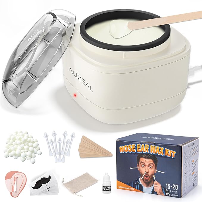 Nose Wax Kit for Women, Nose Ear Hair Waxing Kit with 100g Wax, 40 Sticks, Nose Ear Hair Removal Kit, USB Fast Heat, Smart Constant Temp, Upgraded Size, Multi-Accessories, Beige