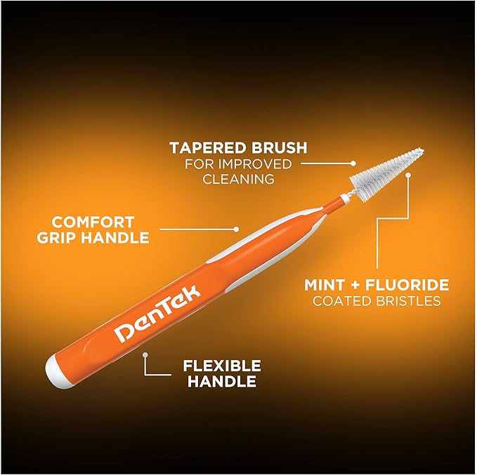 Dentek Interdental Brushes - Standard, Mint Flavor, 10 Count - Easy-Brush Interdental Plaque Remover with Fluoride - Cleans Tight Spaces Around Teeth, Braces & Other Dental Appliances