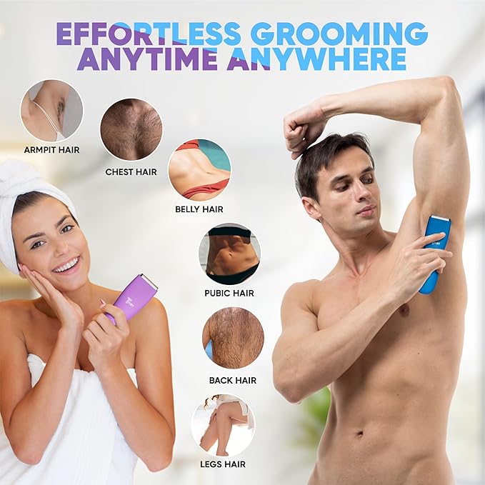Body Hair Trimmer for Men and Women, Ball and Groin Trimmer, Bikini Trimmer, Pubic Hair, Manscaping, Waterproof, Wireless Grooming, Body Shaver, Manscape (Purple)