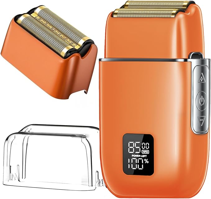 Electric Foil Shavers for Men, 3 Speed Electric Razor for Men, High Speed Dual Floating Blades, IPX7 Waterproof Wet & Dry, LED Display, USB Type C Charging, Foil Razor for Face/Beard/Head (Orange)