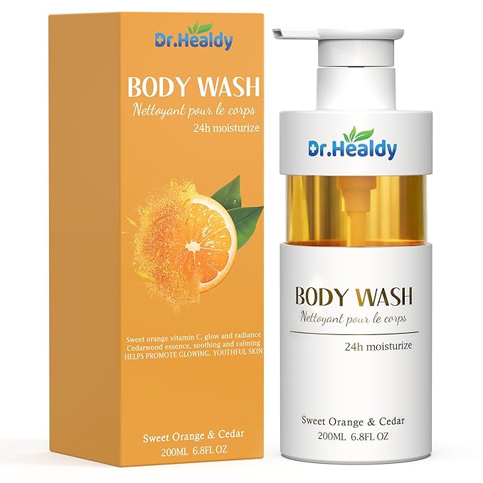 Sweet Orange & Cedar Body Wash with Vitamin C - 24HR Hydrating Moisturizer - Sulfate, Paraben & Dye Free for All Skin Types - Refreshing Feel for Women & Men - 6.8Fl. Oz