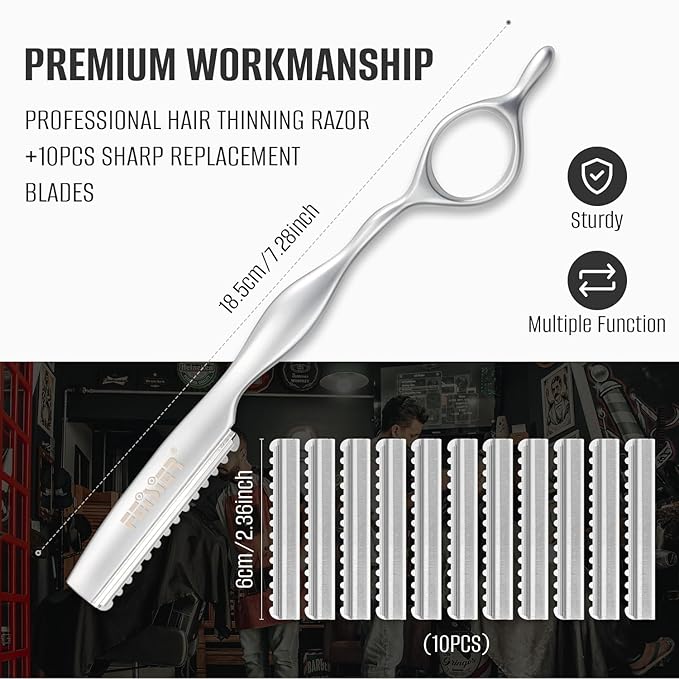 Stainless Steel Hair Thinning Styling Razors for Cutting Hair, Texturizing Cutting Razor for Salon and Home,10 PCS Sharp Blades Included