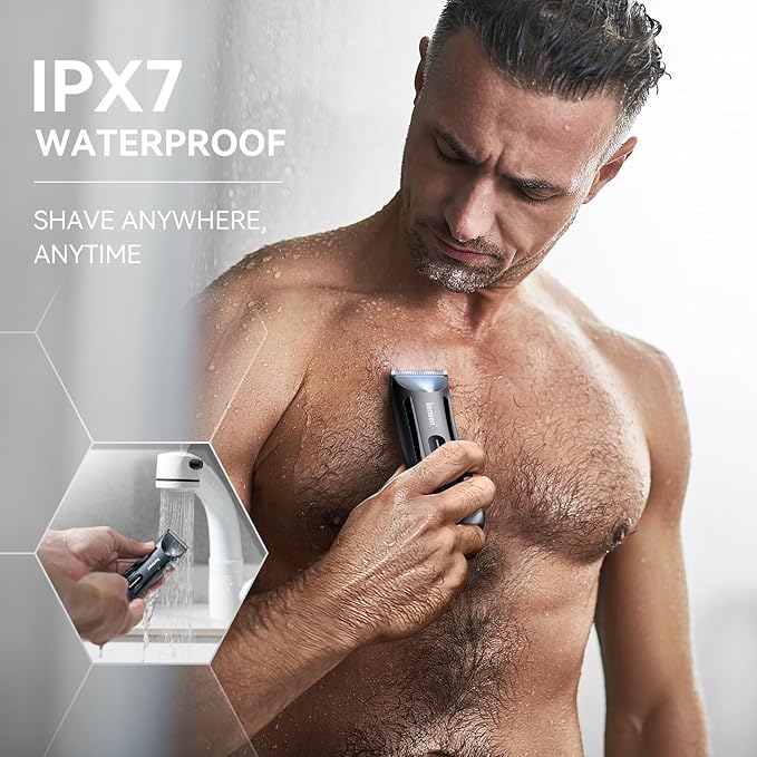 kensen Body Hair Trimmer for Men - Manscape Groin & Pubic Hair Trimmer for Men, Mens Body Shaver with LED Light Travel Case IPX7 Waterproof Wet Dry Use Rechargeable Ball Shavers (Black)