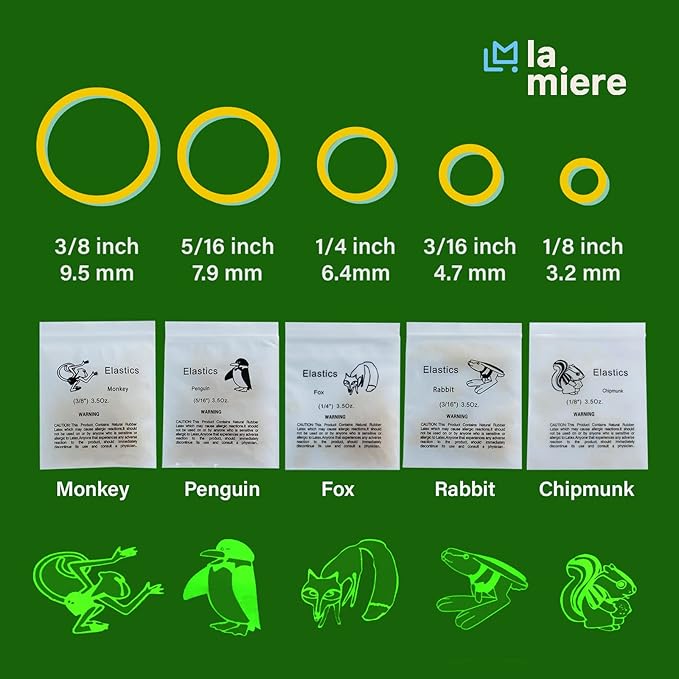 LA MIERE 400 pack Orthodontic Elastics Dental Rubber Bands Intraoral Elastic Bands (Medium, 5 Oz, 3/8‘’ （9.5mm）)