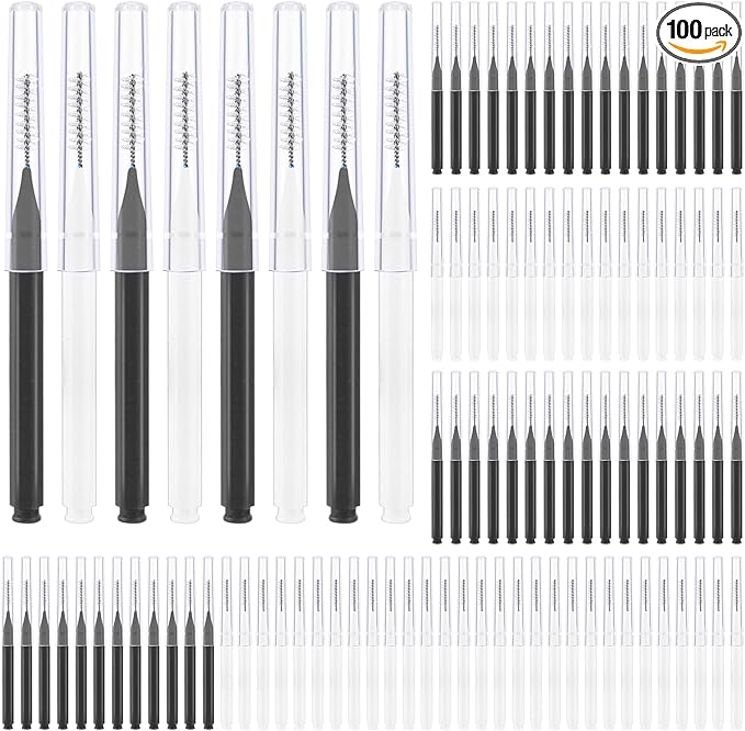 100 Pcs Interdental Brushes, Braces Flossers for Cleaner Braces Brush Soft Dental Brushes Toothpicks Dental Floss Picks Dental for Braces Oral Cleaning(Black, White)
