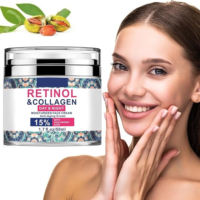 Retinol Cream for Face with 15% Hyaluronic Acid, Collagen Face Moisturizer, Day & Night Anti-Aging Cream for Women and Men Reduce Wrinkles & Fine Lines, All Skin Types 1.7 Fl Oz