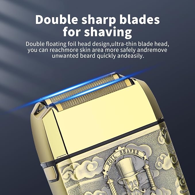 HIENA PRO Professional Foil Shaver for Men, Double Electric Foil Trimmer, Cordless Bald Head Precision Trimmer, Electric Razor, Rechargeable with USB, Gifts for Men (QGM)