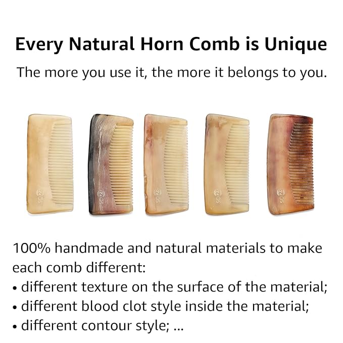 Untreated 3.9 Inch Real Ox Horn Combs for Beard, Mustache, and Hair – Small Travel Pocket Comb for Men, Kids, and Children – Anti-static, Detangling, Massage, and Scalp Gua Sha