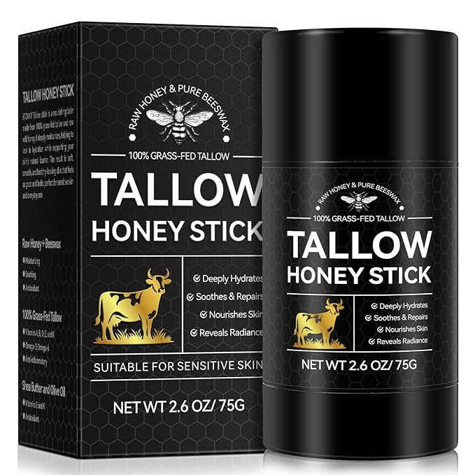 Beef Tallow Honey Balm Sticks for Skin & Face,Whipped Beef Tallow Face Moisturizer Cream with Raw Honey, Grass Fed Cow Beef Tallow Cream, All Natural Pure Body Lotion for Women & Men, Unscented
