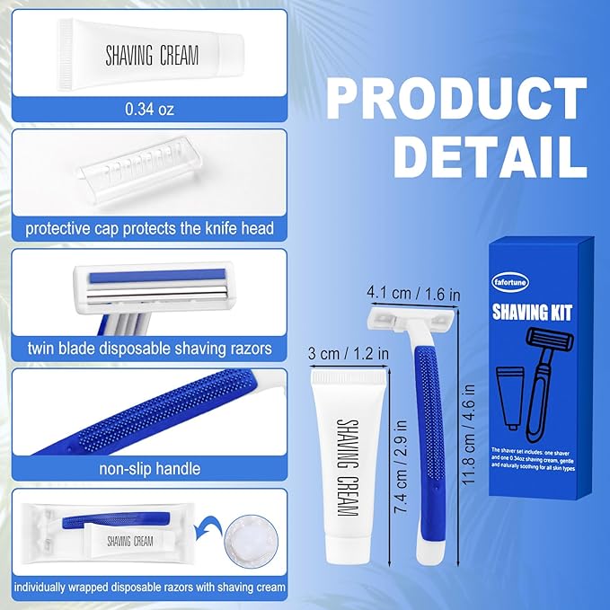 Shave Kit in Bulk Twin Blade Razors with Protective Cap,Disposable Razors in Bulk Shaving Cream for Hotel, Airbnb, Homeless, Shelter, Camping and Travel (60)